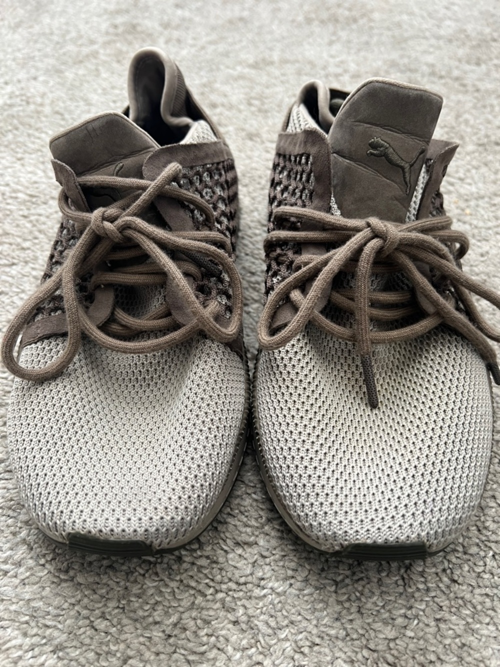Puma Mesh Knit Sneakers in Taupe Brown